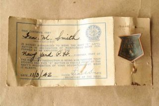 Wwii Naval Yard Pearl Harbor 1942 Us Navy Civilian Service Pin On Card Rare