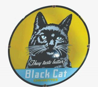 Porcelain Black Cat Cigarettes Enamel Sign Size 30 " Inches Double Sided
