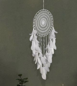 White Large Dream Catchers For Bedroom Girls Room Feather Decor