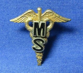 Wwii Sterling Army Ms Medical Services Officer Insignia Rare Variation