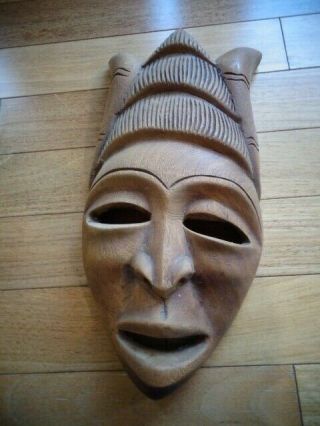 Wooden Mask Hand Carved Bali? Indonesian? African? Tribal Mask 13.  5 " Tall