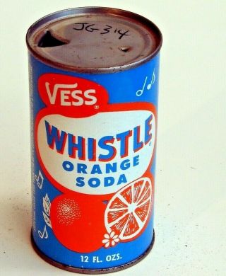 Vess Whistle Orange Soda; St.  Louis,  Mo; Solid Top / Flat Top Steel Soda Pop Can