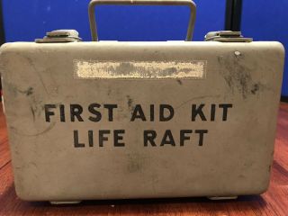Vintage Wwii “life Raft First Aid Kit” Full Metal Box With Tight Seal