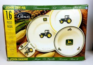Vintage Gibson John Deere Tractor 16 Piece Dinnerware Dish Set Nos