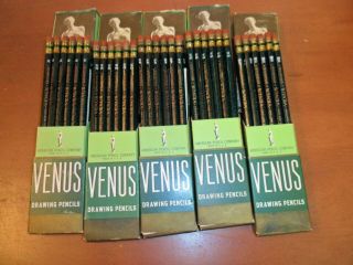 5 Full Boxes,  Vintage Nos Venus Drawing Pencils Each Different Hardness