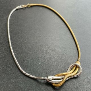 Trifari Vintage Silver & Gold Tone Snake Chain Link Modernist Necklace 384
