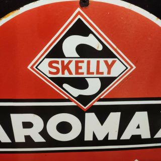SKELLY AROMAX GASOLINE - porcelain enamel Advertising sign 30 Inches Double side 2