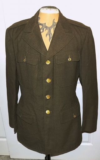 Vintage World War Ii Army Green Wool Jacket 42l