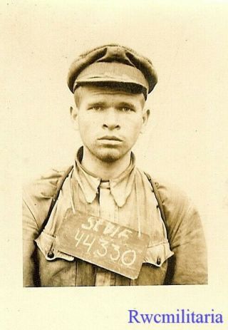 Very Rare German Stalag Booking Mugshot Of Captured Russian Soldier Pow