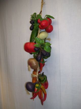 Vintage Fake Vegetables On A Rope Hanging Decor Faux 25 " Plastic Decor
