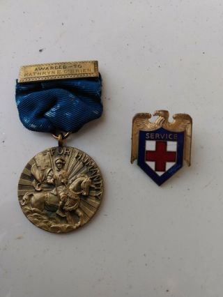 Ww2 Arc American Red Cross Service Medal And Pin War Service Named