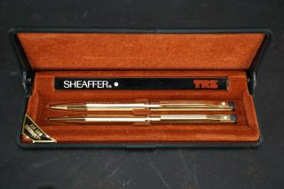 Vintage Sheaffer Trz 23k Gold Electroplate White Dot Pen & Mechanical Pencil Set