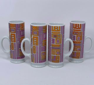Holt Howard Vintage 1967 Irish Coffee Mugs Set Of 4 Pink Orange Retro Design Mod