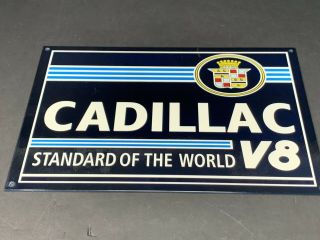 Vintage Cadillac Standard Of The World V8 Car Truck 12 " Metal Gasoline Oil Sign