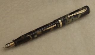 Sheaffer Flat Top Fountain Pen,  C.  1924 - 29,  Black & Pearl Radite,  Lifetime
