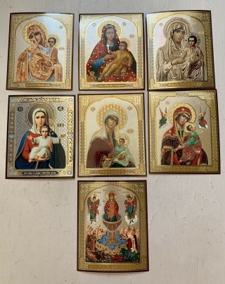 Russian Christian Icons X 7,  Bulk Russian Icons Mother Of God Lithography