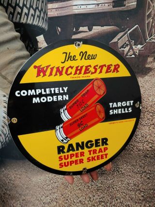 Vintage Dated 1933 Winchester Western Ammo Porcelain Gas Oil Sign Remington Colt