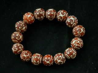 Special Tibetan Agate Dzi Lucky Round Beads Prayer Bracelet A125