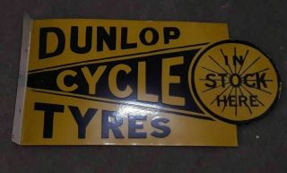 Porcelain Dunlop Cycle Tyres Enamel Sign Size 14 " X 27 " Inches 2 Sided Flange