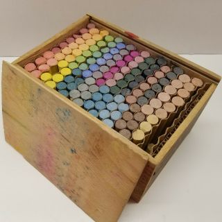 Vintage One Gross Grade A Colored Chalk Crayons Wooden Crate Box W/ Contents