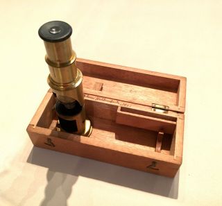 Vintage Brass Field Microscope With Wooden Pocket Box France 1930 