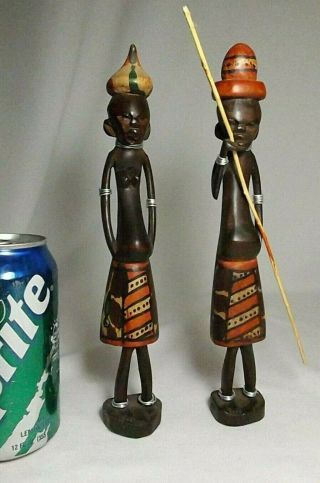 Tribal African Hand Carved Wood Man & Woman Figurine Sculptures