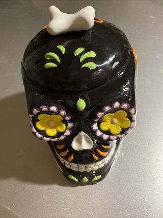 10” Tall Ceramic Day Of The Dead Cookie Jar