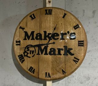 Authentic Makers Mark Bourbon Barrel Head Clock 22” Diameter.