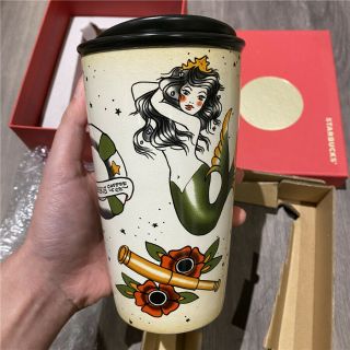 2015 Starbucks Mermaid Siren Sailor Tattoo Ceramic Double Wall Tumbler Traveler