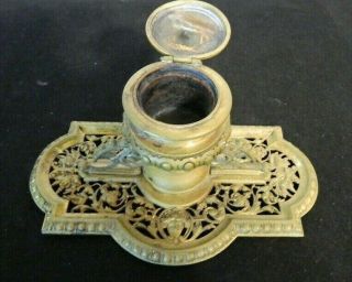 Victorian Brass 1 Bowl Ink Well Marked P.  E.  G.  501 Needs Bowl Insert 3