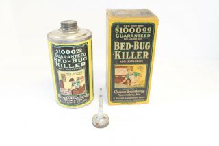 Rare Antique $1000 Bed Bug Killer Tin Poison Can Vintage Maid Spraying W/box