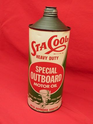 Antique Oil Can Sta Cool Outboard Motor Oil Wood Boat 2 Cycle Engine Oil