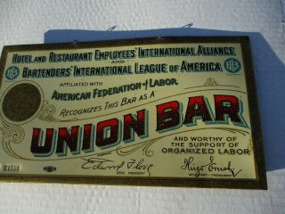 Union Bar Bartender Beer Restauranthotel Gas Oil Metal Sign Eldorado Country,  Ca