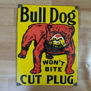 Bull Dog Cut Plug Porcelain Enamel Sign 12 X 16 Inches