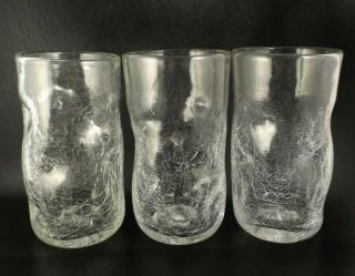 3 Vintage Blenko Crackle Glass Pinched Tumblers Clear (ie@b1)