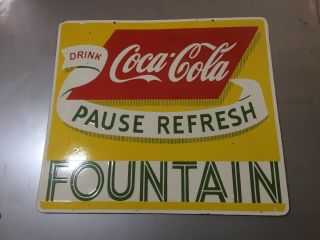 Porcelain Coca Cola Fountain Enamel Sign Size 25 X 28 Inches Double Sided