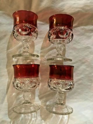 Vintage Cranberry And Clear Glass 4 1/2 " Tall Goblets (set Of 4)