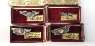 Wwii Us Army Air Force Sterling Silver Pilot Sweetheart Pins (4)