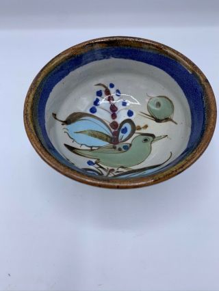 Ken Edwards Mexican Pottery Small Hand Made Pedestal Bowl With Bird