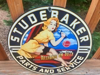 Vintage Studebaker Sales And Service Heavy Porcelain Sign 12”