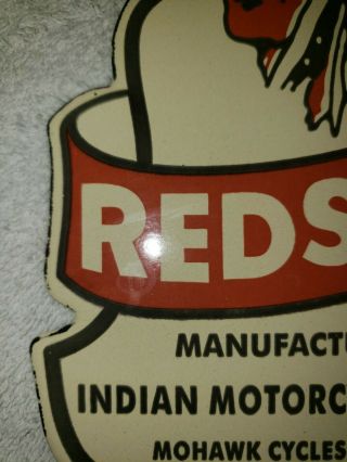 Redskin Indian Motorcycle Company Porcelain Sign Gas Oil Dealer Plate 3