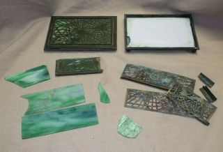 Signed Tiffany Studios York Pine Needle Bronze Slag Glass Box