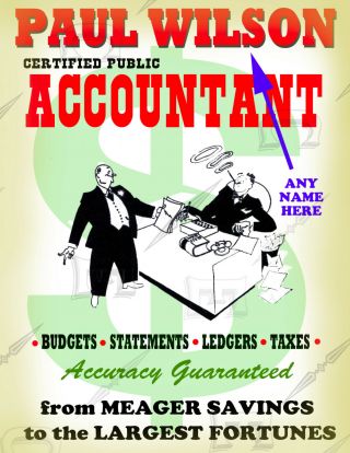 Vintage Style Cpa Personalized Accountant Sign Art Ready To Frame P56