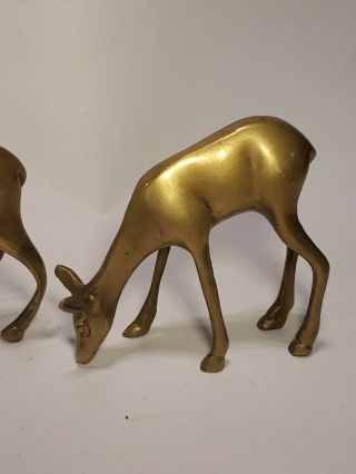 Vintage MCM Solid Brass Deer Buck & Doe Figurines 6.  5 