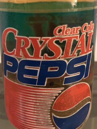 Vintage 1993 Clear Cola Crystal Pepsi Glass Bottle 16 oz.  Full - 2