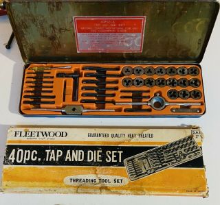 Old Vintage Antique Fleetwood Tap & Die Set Mechanic Machinist Metal Tool Drill
