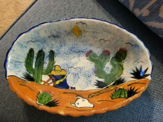 Talavera Mexican Hand Painted Pottery Salsa Bowl Lead Cactus Skull Snake