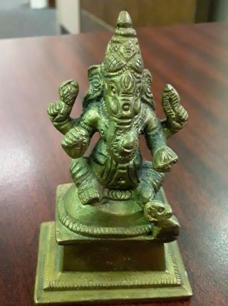 Seated Vintage Antique Brass Statue Hindu Indian God Lord Ganesh /ganesha Heavy