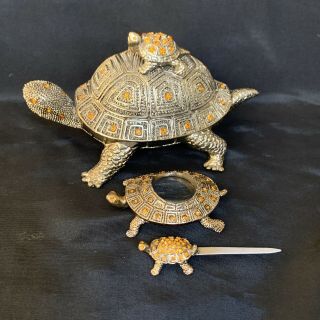 Brass Turtle Desk Set Paperweight Magnifying Glass Letter Opener By Bombay Co