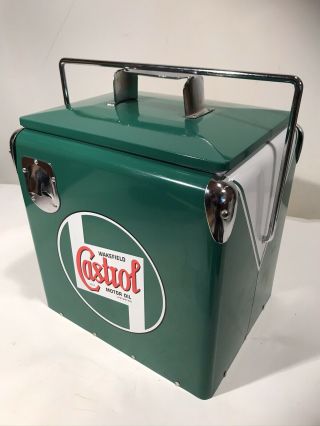 Castrol Oil Metal Picnic Cooler Ice Chest Camping Old Stock 14x11.  5x9” Sign